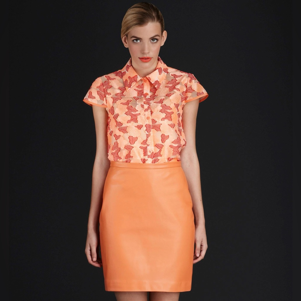 Crystal Jo 100% Lambskin Leather Orange Skirt